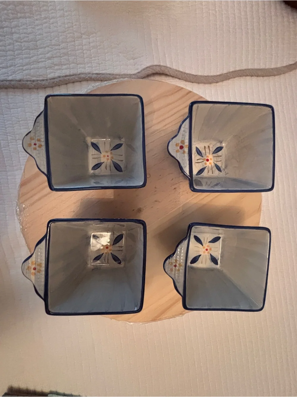 Temp-Tations Blue Floral Square Ceramic Ramekins - Set of 4